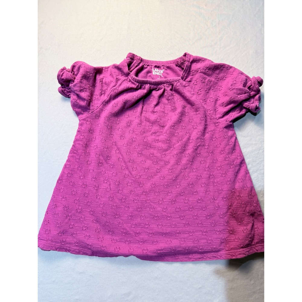 Lands' End Little Girls Short Sleeve‎ Eyelet Knit Top Sunset Purple